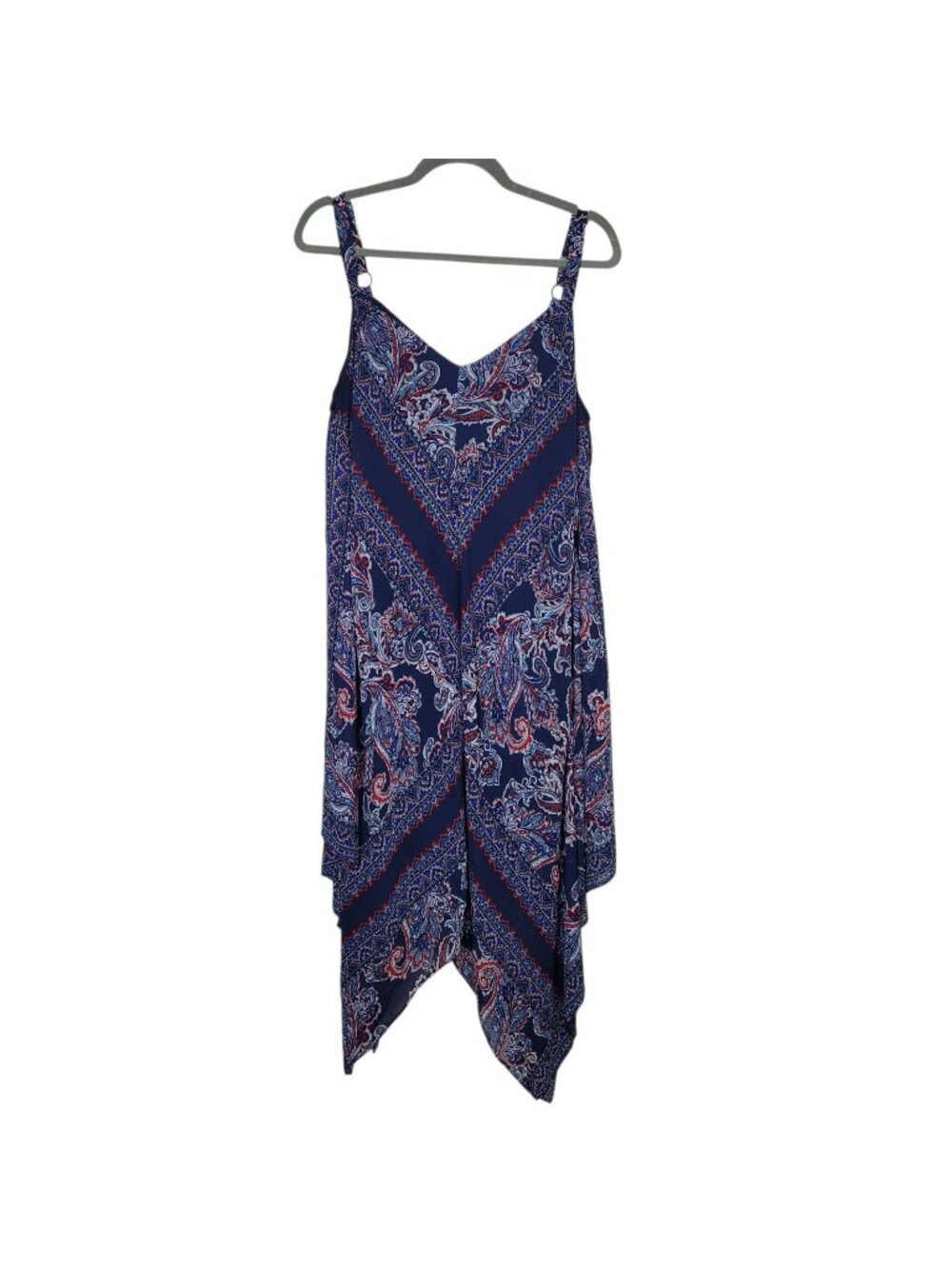 Luxology Bohemian Navy Blue Red Paisley Handkerchief Midi Dress Sz 10 Gypsy